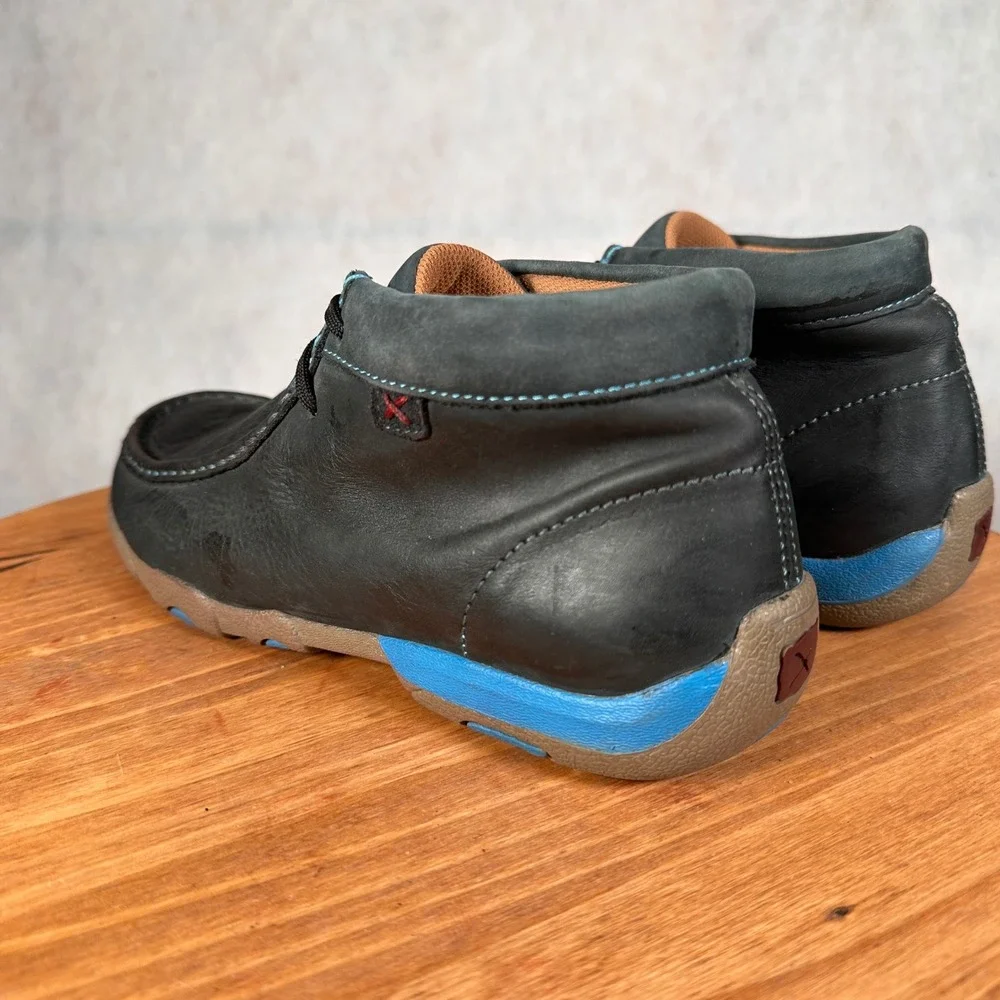 Twisted X Driving Mocs Mens 8M Black Blue Leather Chukka Boots WDM0033 Good